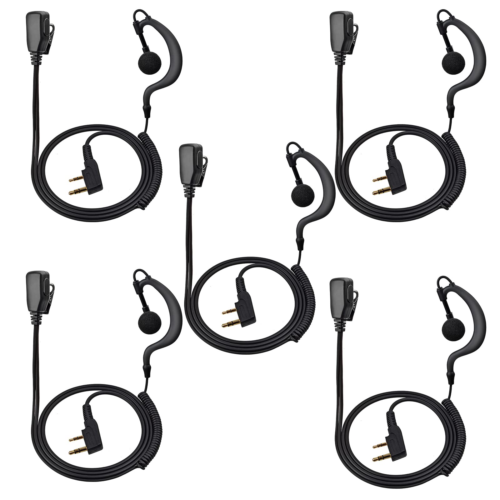 UAYESOK G Shape Radio Earpiece 2 Pin Bodyguard Security Headset for Baofeng UV-5R Kenwood TK-2107 TK-3501 Midland G10 Retevis RT24 RT22 RT27 protalk Walkie Talkie 2 Way Radio with PTT Mic (5 Pcs)