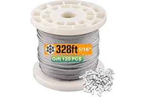 TOYELIU T316-Stainless Steel 1/16'' Wire Rope,7x7 Strand Core Marine Grade(328ft)