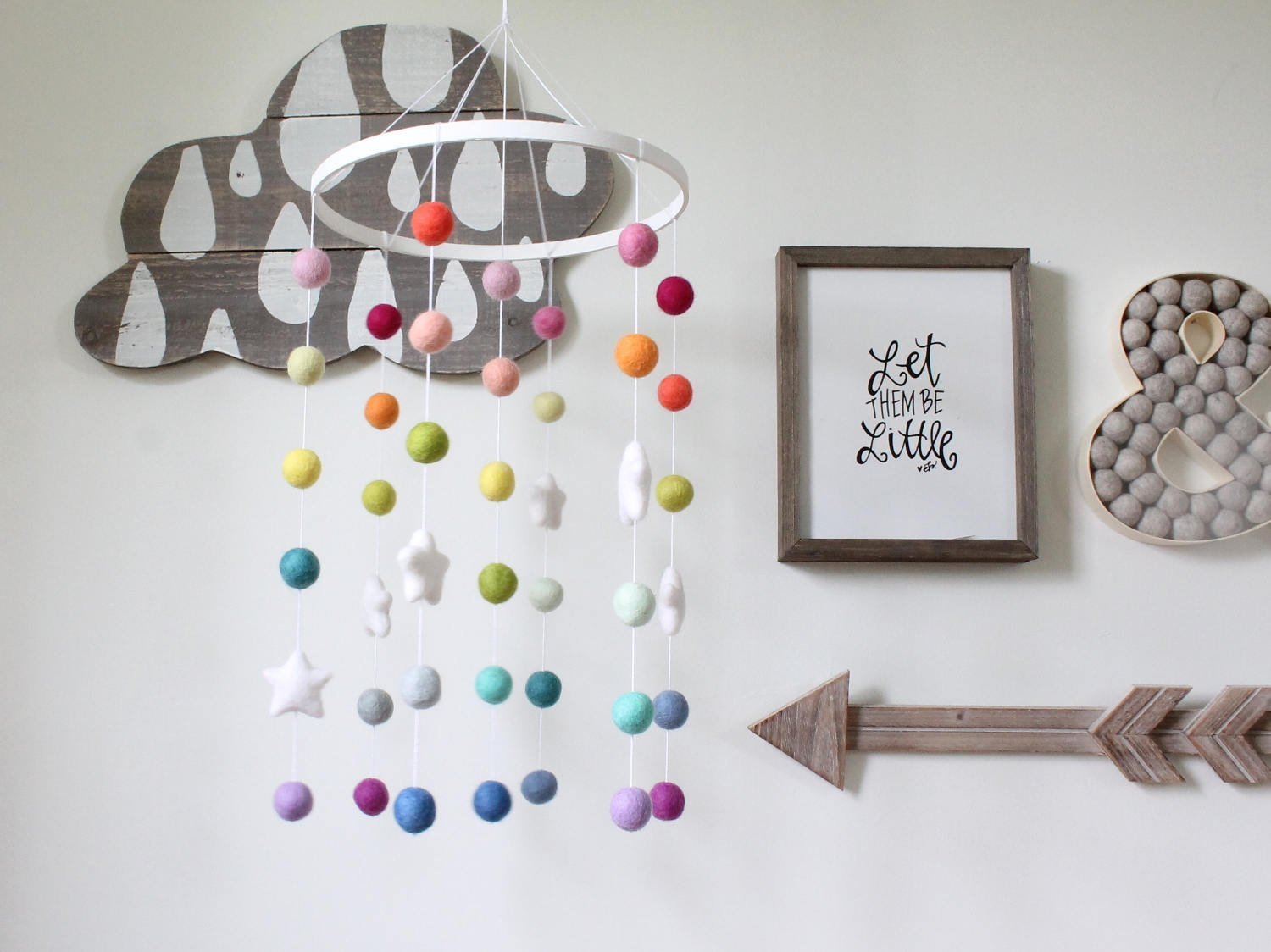 Felt Ball Mobile, Baby Mobile, Crib Mobile, Nursery Cot Mobile, Pom Pom Mobile