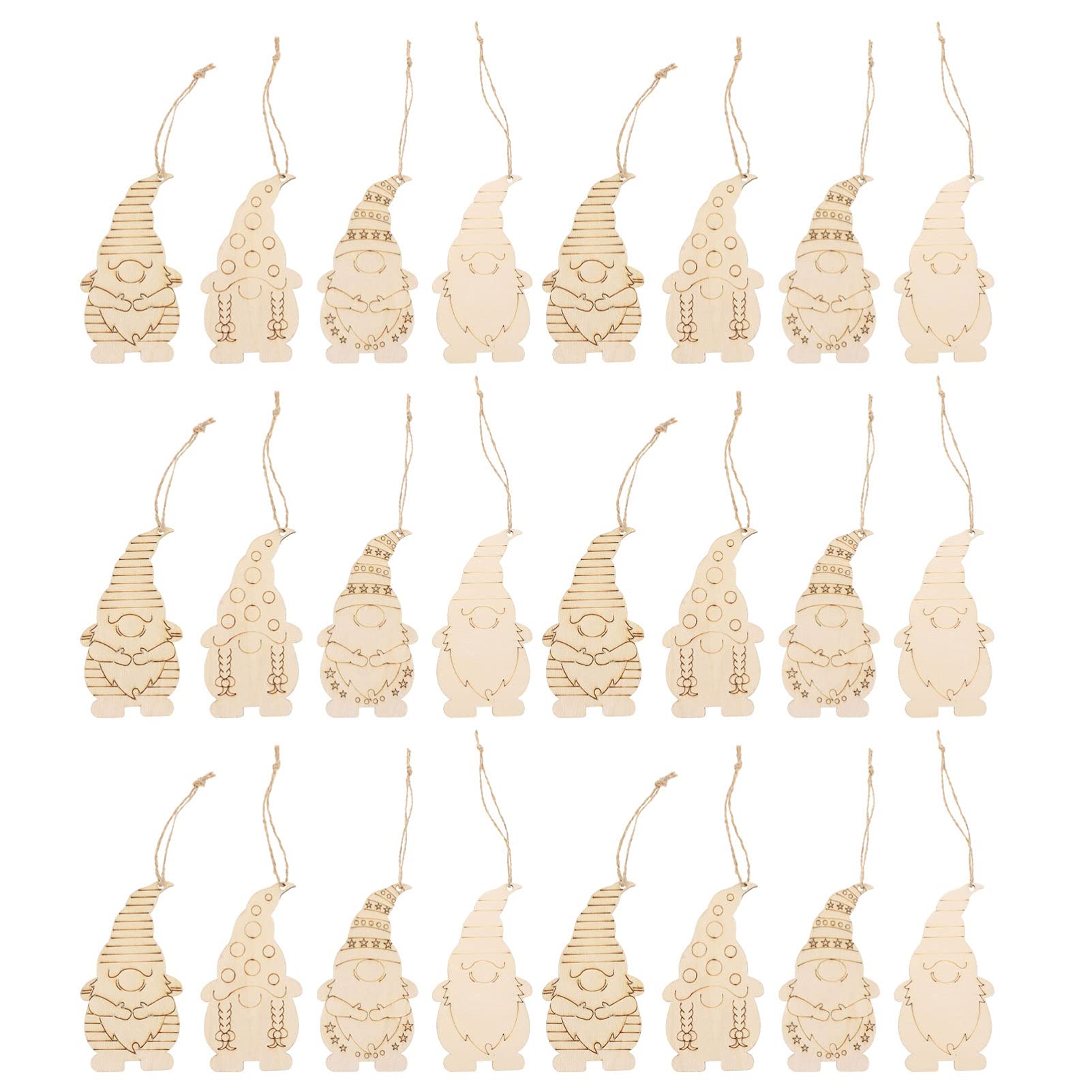 EXCEART Christmas Wooden Gnome Hanging Decorations 40Pcs Unfinished Paintable Gonk Ornaments for DIY Xmas Tree Crafting Holiday Home Decor