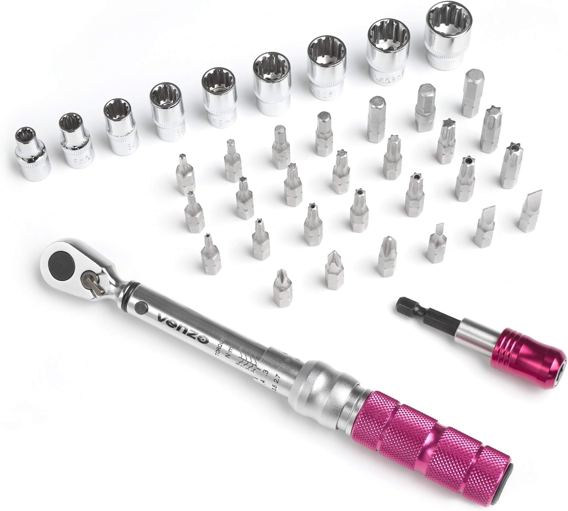 Small Adjustable Torque Wrench Set 1/4 Inch Driver DUAL WAY Click 2-10 Nm or 17-88 Inch Pounds – Bicycle for Road & Mountain Bikes - Includes Allen & Torx & 5-13mm Sockets, Extension Bar & Storage Box