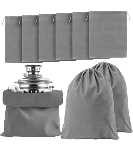 12 Sacs De Rangement Anti-ternissement Pour Argent Et Bijoux - Tissu Doux Avec Cordon - Noir