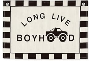 CEBTHN Boys Room Decor – Cute Car Long Live Boyhood Linen Canvas Banner, Wall Hanging Flag for Playroom, Nursery, Teen Boy Bedroom, 20x30 Inch