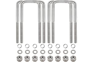 TWOMOO 4 Sets 304 Stainless Steel Square U-Bolt Kits, Heavy Duty U-Bolt with Nuts,Flat and Lock Washers for Boat Trailers,Automobiles Trailers,Ski Boats,and Sailboat Trailers (1/2" D x 3-1/16" W x 7-5/16" L)