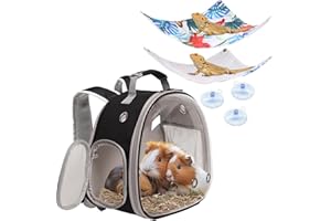 WEVONIGU Guinea Pig Carrier,Guinea Pig Carrier for 2,Reptile Travel Carrier for Lizards Sugar Glider Hedgehog Rat Parrot Birds (Black-YLR Floral, Backpack+Triangle HMK)
