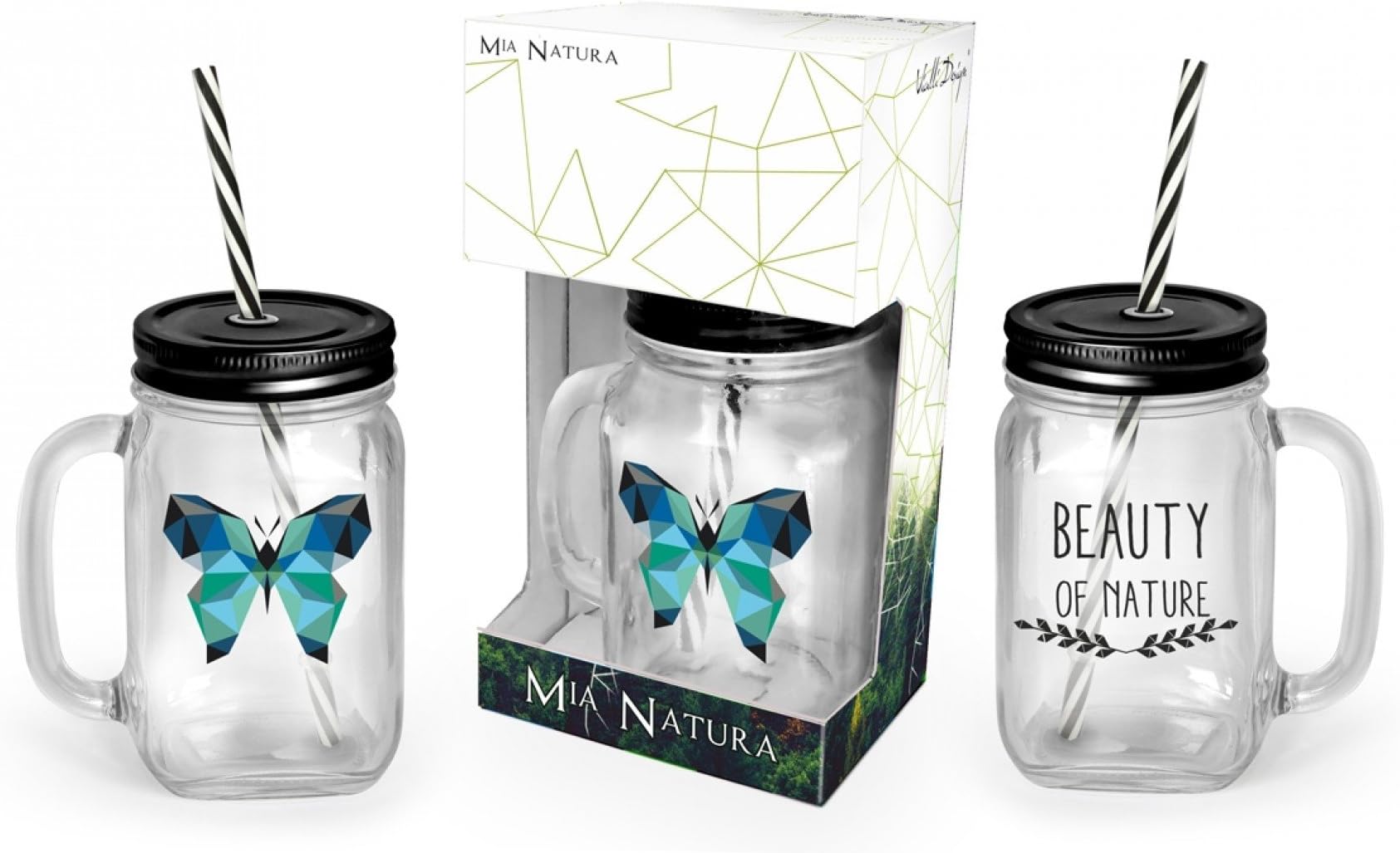 Vialli Design Mia Natura Drinking Jar with Straw, Butterfly 450ml