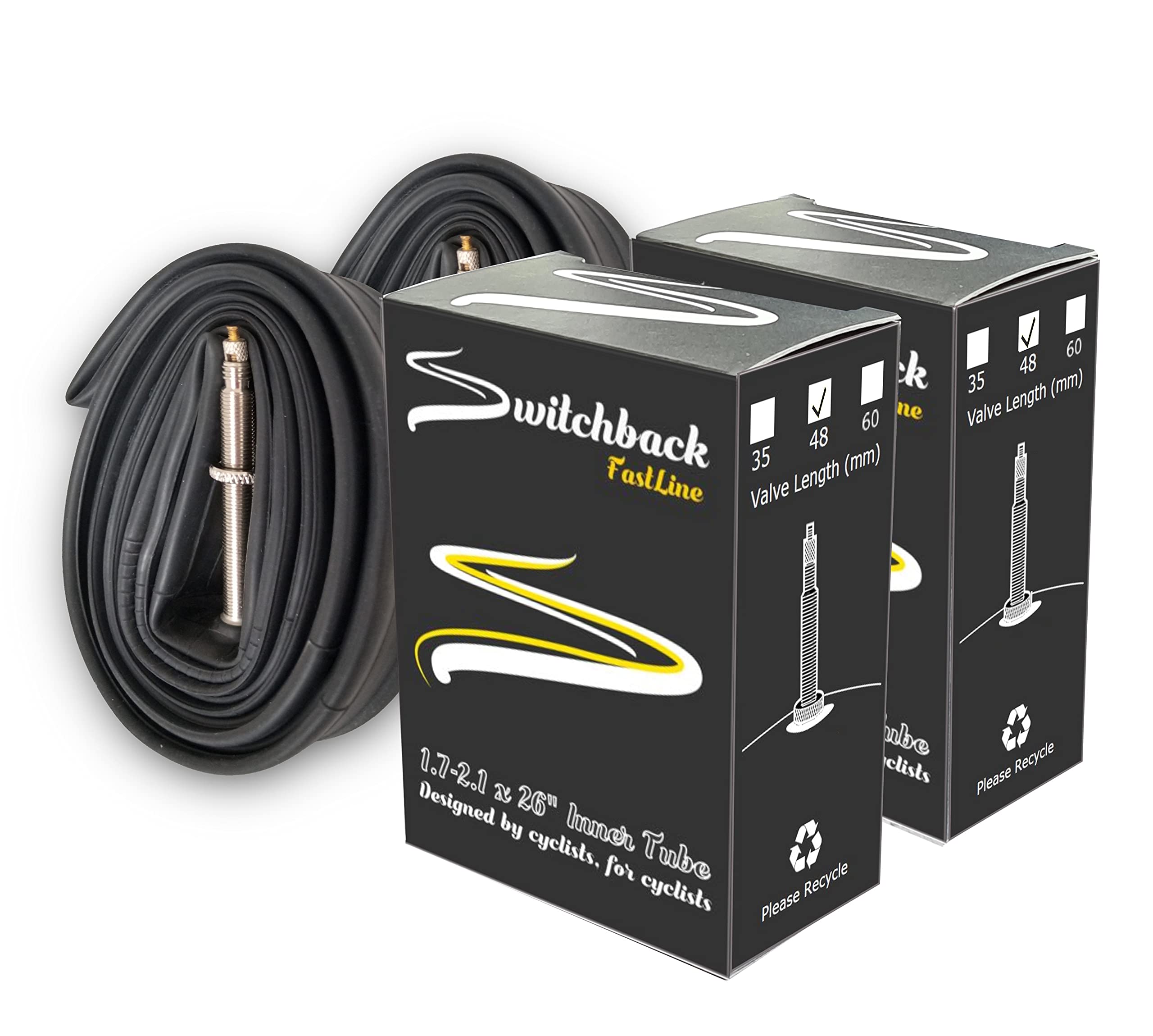 Switchback Inner Tubes x 26x1.75/2.125-48mm Valve Length (2 Pack) | For road bike, cyclo-cross, touring, commuter, TT bikes (2)