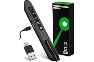 KICKDOT 2 in 1 USB Type C Rechargeable Wireless Presentation Clicker with Green Laser Pointer, Powepoint Clicker for Mac Computer Keynote, Presenter Remote PPT Clicker for Powepoint Presentations Office