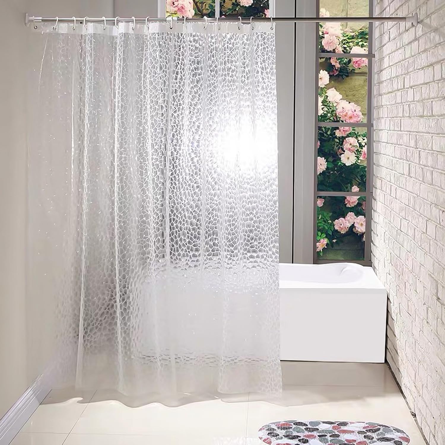 1 Piece Shower Curtain With 8 Shower Curtain Rings, Waterproof And Mildew-Proof, Quick-Drying, 3d Transparent Eva, Bathroom Curtain, Suitable For Bathroom, Kitchen, Apartment, Rv (120 * 200cm)