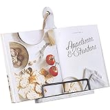 Soligt Cookbook Stand for Kitchen Counter Adjustable Recipe Book Holder Rustic Wood Cutting Board Style - White