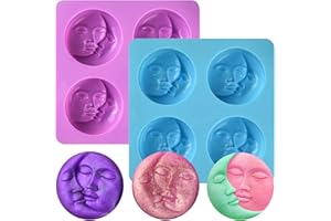 SAKOLLA 2 Pcs Silicone Soap Molds, Sun & Moon Face Soap Molds for Soap Making, Bath Bomb Molds for Bath Bomb, Chocolate, Candle, Valentine Wedding Gift