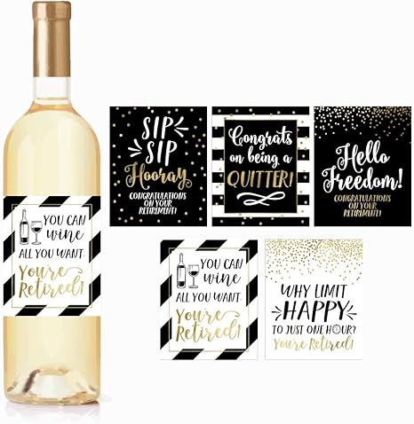 5 Retirement Party Gift Wine Labels Or Stickers For Men Or Women