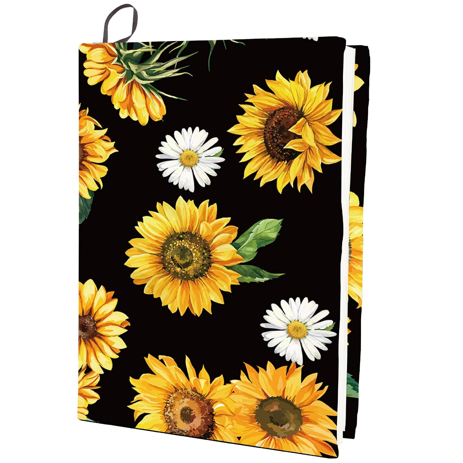 CRASPIRE Sunflower Stretchable Book Cover Floral Daisy Flower Washable Reusable Large Nylon Book Protector Elastic Notebook Wraps Suitable for Most Hardcover Books Classroom Students