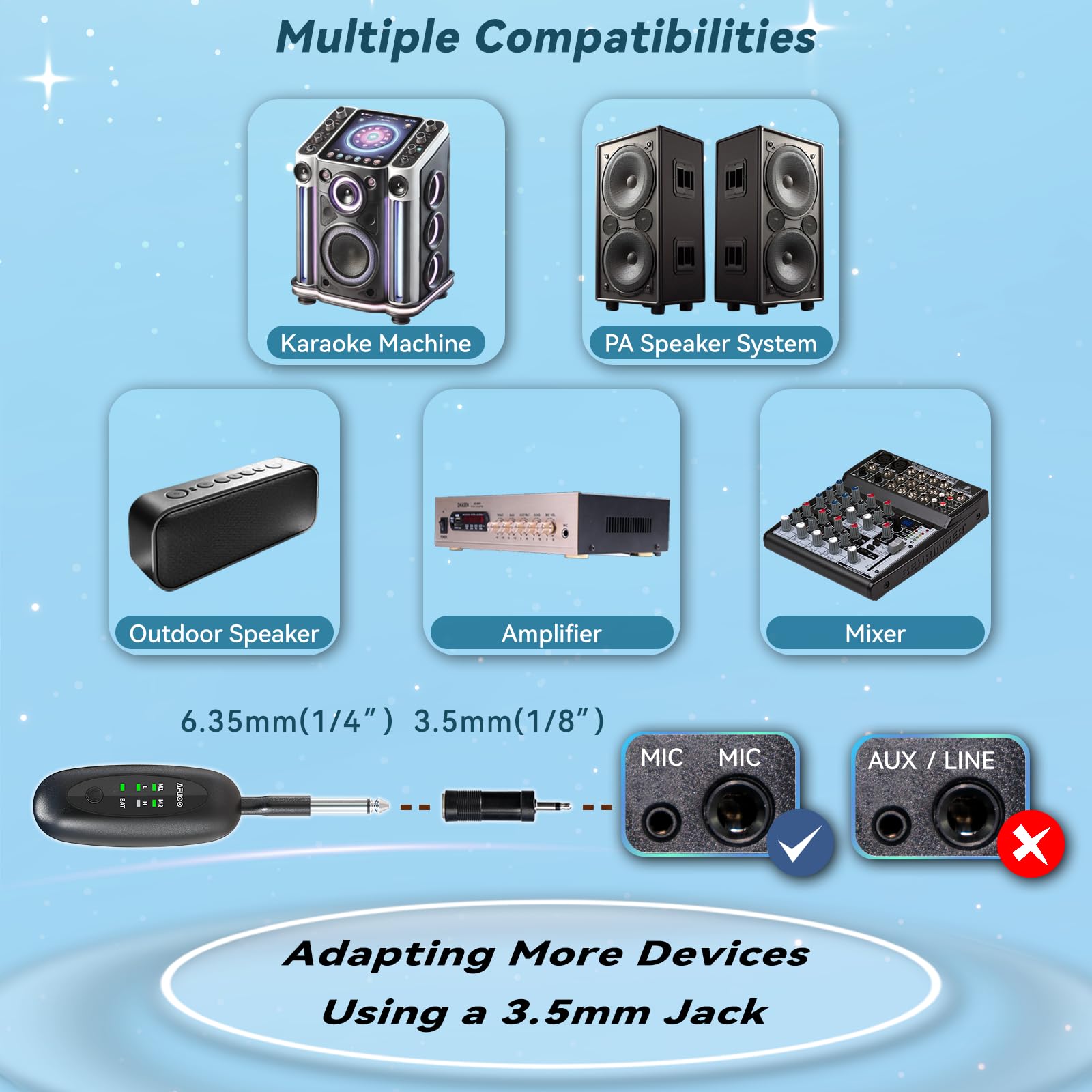 Wireless Microphone Set for Singing, Speeches & Events, 2.4GHz Dual-Mic Receiver, 200ft, Storage Bag Included, Metal Cordless Mic 2 Pack for Karaoke Machines, PA Systems, PartyBox, Gray-Blue
