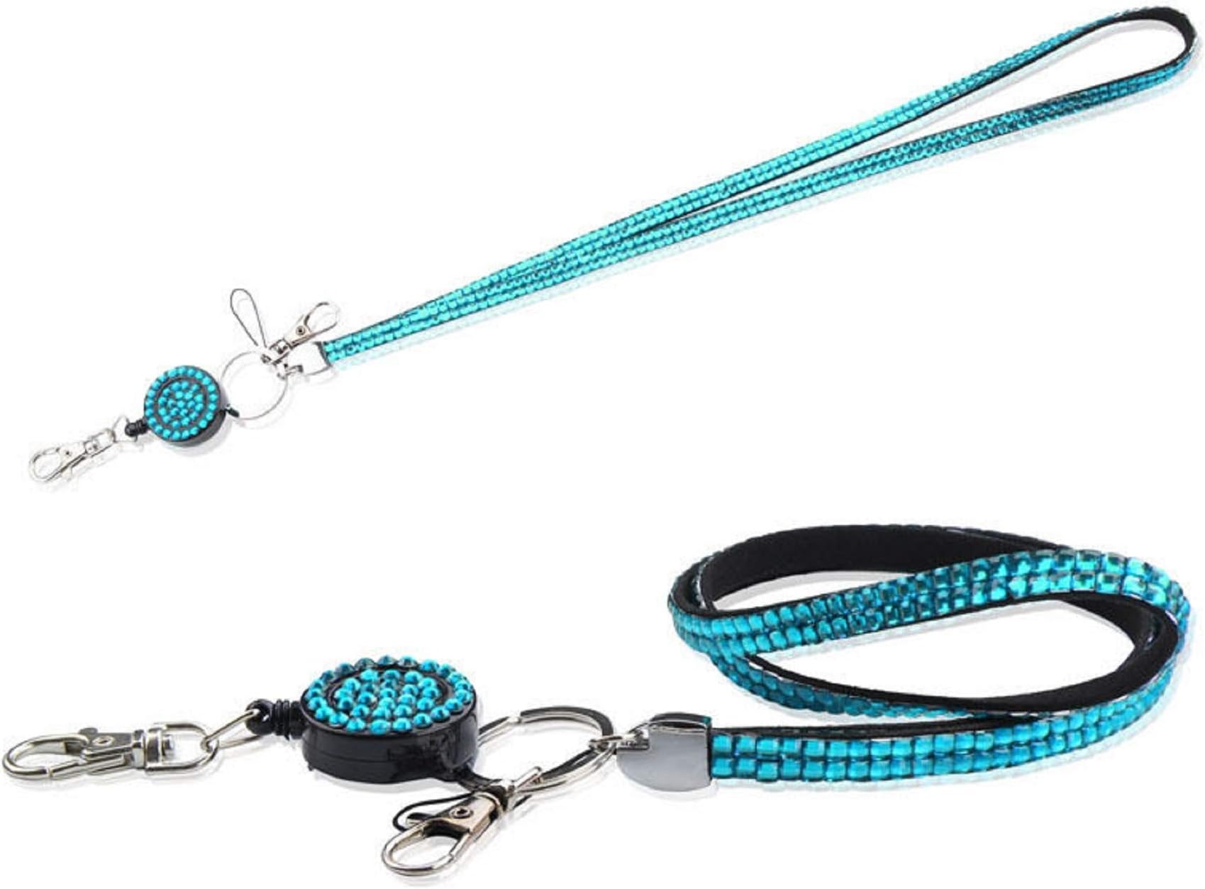 Bling Diamante Rhinestone Retractable Badge Reel Black Cruise Lanyard (LIGHT BLUE) UK SUPPLIER SAMEDAY DISPATCH BEFORE 2PM