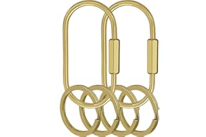 Yebongda Key Chain, Brass Key Rings 2 Pack Screw Lock Key Organizer with 4 Rings Carabiner Keychain Clip for Men and Women