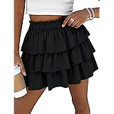 Caracilia Summer Skorts for Women Flowy High Waist Ruffle Tiered Mini Skirts 2026 Casual Beach Vacation Skirt Built-in Shorts