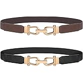JASGOOD Women Stretchy Waist Belt Retro Elastic Skinny Belt for Ladies with Gold Buckle