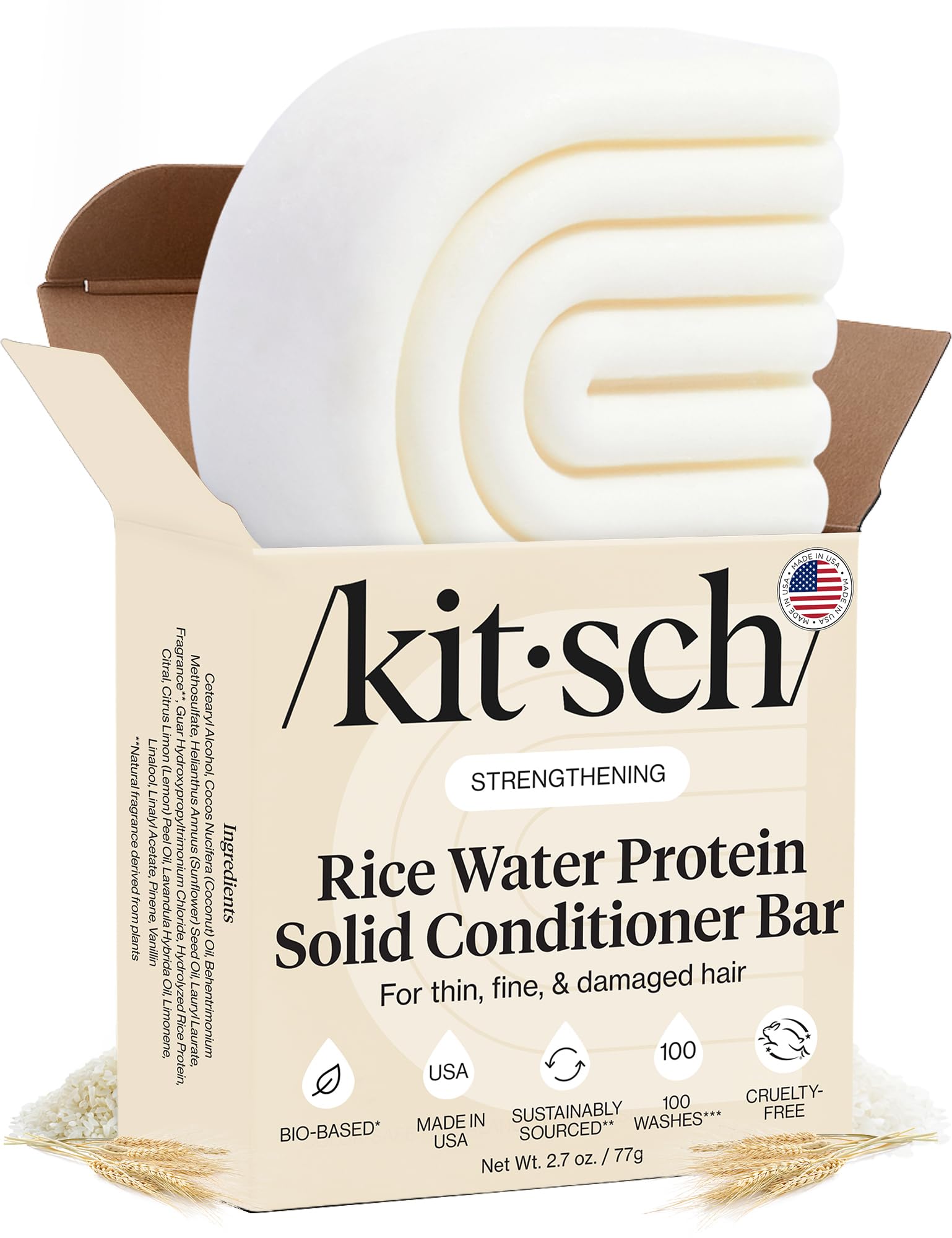 Kitsch Rice Water Hair Conditioner Bar 77g – Rice Protein Hair Conditioner Bar to Repair Damage, Prevent Split Ends & Boosts Shine – Paraben, Silicone & Sulfate-Free Hair Care