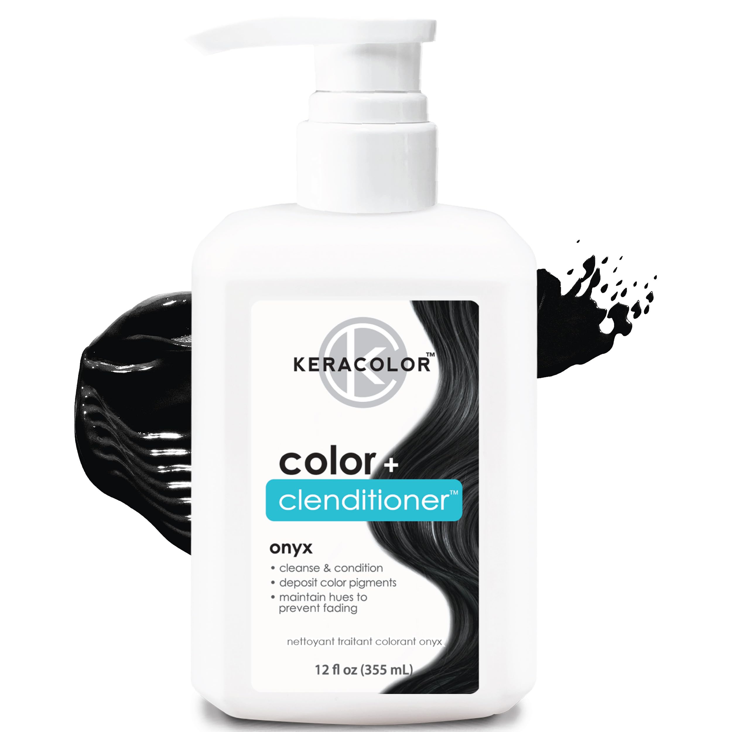 Photo 1 of Keracolor Color + Clenditioner 3-in-1 Color-Depositing Conditioner, Gently Cleanses & Conditions, Semi-Permanent Onyx Hair Color, 12 Fl Oz
