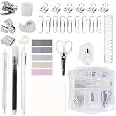 Mini Office Supply Kit, Mini Stapler with Staples and Tape Dispenser Set, Mini Stationary Kit Includes Sticky Notes Index Tabs Gel Pens for Office &amp; School (Transparent)