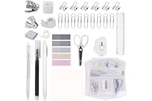 YUMOONI Mini Office Supply Kit, Mini Stapler with Staples and Tape Dispenser Set, Mini Stationary Kit Includes Sticky Notes Index Tabs Gel Pens for Office & School (Transparent)