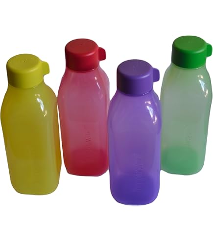Lot De 4 Bouteilles Tupperware Fliptop Aquaslim 1L - Bouchon Étanche - Design TWO Color