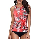 Holipick Two Piece Tankini Swimsuits for Women Tummy Control Bathing Suits High Neck Tankini Tops with Bikini Bottom