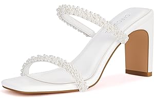 Carcuume Women's Square Toe Two Strap Open Toe Block Heels Sandals Slip On Shoes