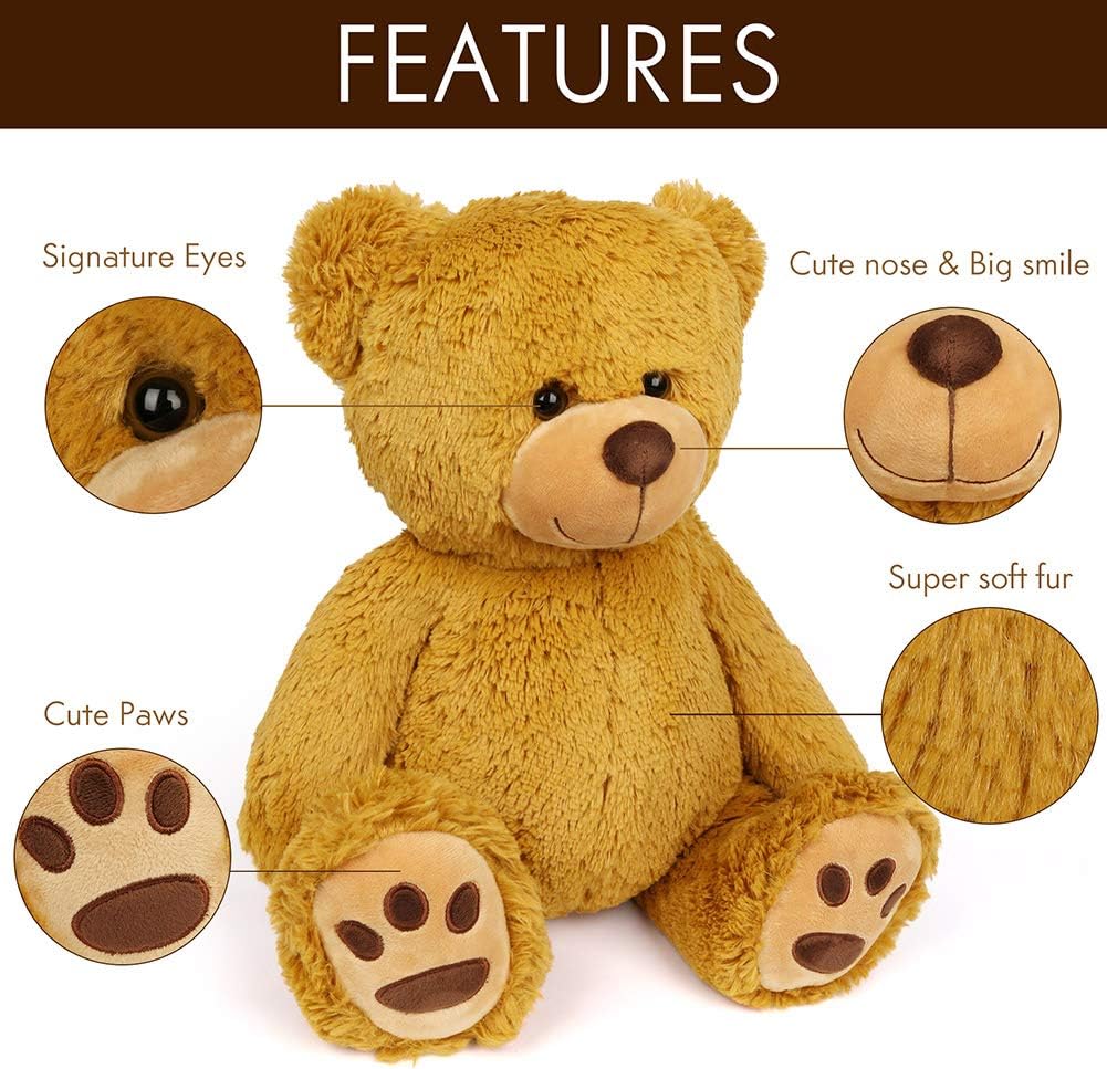 LotFancy 17" Teddy Bear Stuffed Animals Plush, Cuddly Stuffed Bear with Footprints, Gifts for Kids Girls Boys Birthday Valentines Mothers Day Party Favor: Toys & Games