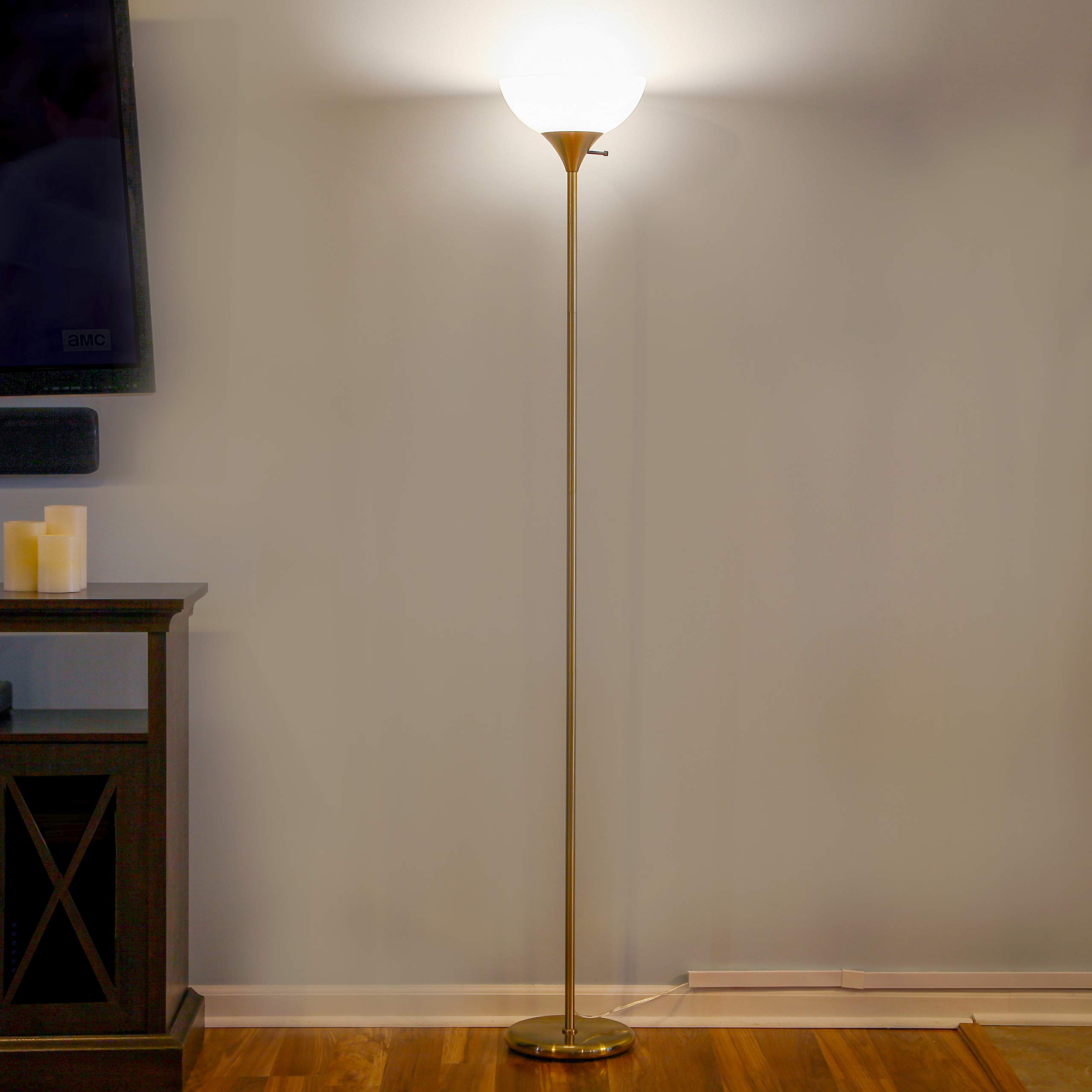 Brightech Sky Dome Dimmable LED Floor Lamp, Torchiere Floor Lamp for Living Rooms & Offices – Tall Standing Lamp for Reading & Hobbies – Brass/Gold