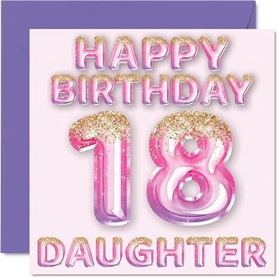 Stuff4 18th Birthday Card Daughter Pink Purple Glitter Balloons 145mm
