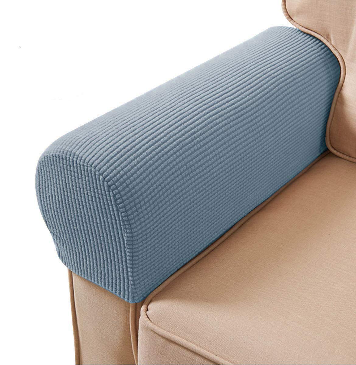 ESRISE Armrest Chair Covers, Stretch Armchair Couch Arm Rest Cover Anti-Slip Spandex Polyester Sofa Chair Arm Caps Slipcovers for Furniture Protector, Set of 2 (Light Blue)