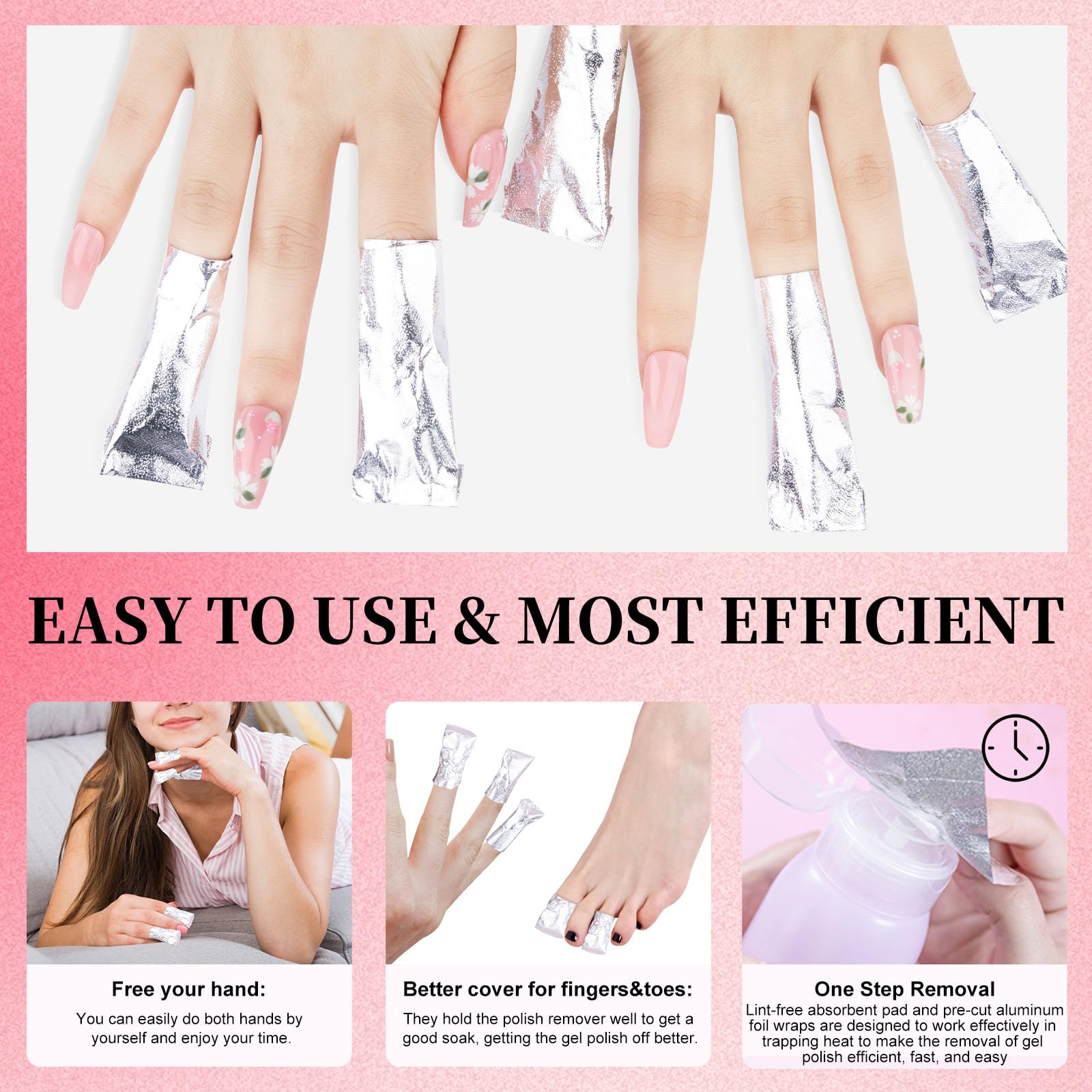NXJ INFILILA Nail Foil - 300PCS Foil Nail Wraps Gel Nail Polish Remover Foil Wraps for Nails, Soak Off Gel Remover with Larger Cotton Pad for Removing Nail Polish at Home - Image 4