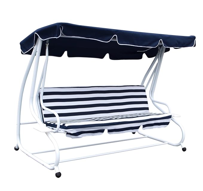 DEGAMO Hollywoodschaukel MIAMI 4-sitzer 232cm, Stahlgestell weiss, Bezüge blau/weiss