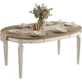 Signature Design by Ashley Extendable Round to Oval Dining Table, White | Seats 4 to 6 with a 24-inch drop-in leaf, Durable antiqued veneers, wood and engineered wood construction, Realyn Series