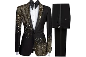 FIXRIMCH 2 Piece Men's Tuxedo Black Suits Luxury Gold Beads Slim Formal One Button Blazers Jacket Pants Sets for Prom