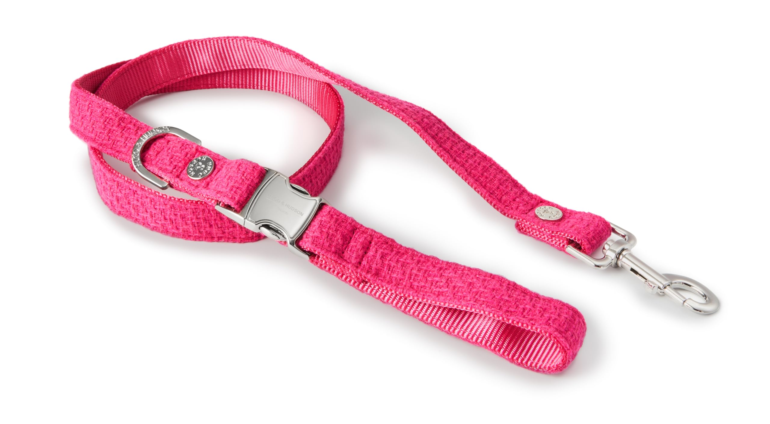 HUGO & HUDSON Tweed Dog Lead, Padded Handle Training Pet Leash, Pink, 1.2m Length x 1.5cm Width