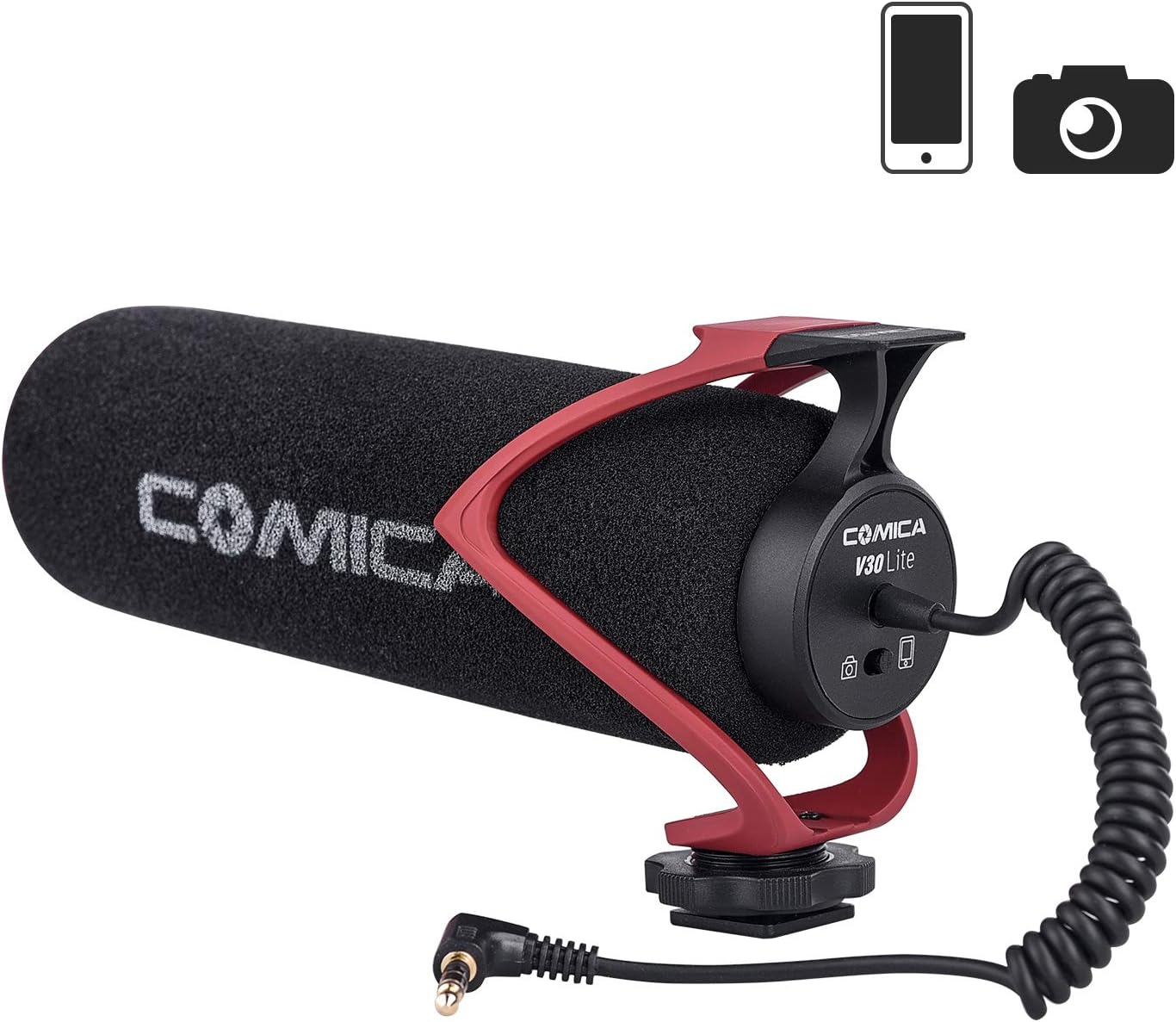 COMICA CVM-V30 LITE Video Microphone Super-Cardioid Condenser On-Camera Shotgun Microphone for Canon Nikon Sony Panasonic Camera/DSLR/Iphone Samsung Huawei(Red)