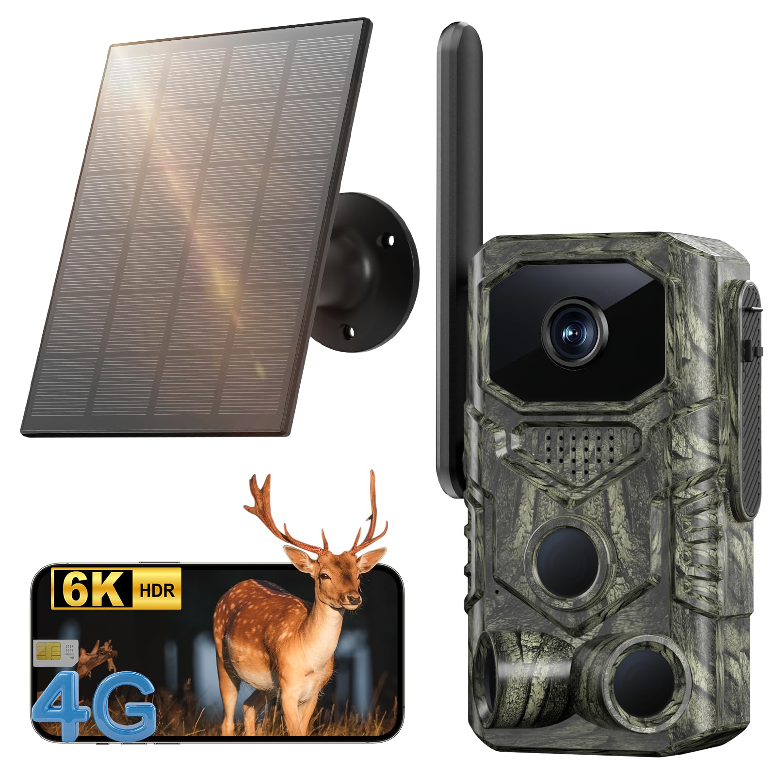 Photo 1 of 4G LTE Cellular Trail Camera, 6K GPS Solar Battery Powered Game Camera 0.1s Trigger Motion Activated, IP67 Waterproof Trail Cam, Night Vision Wildlife Monitor Cameras, Built-in SIM Card,120 Wide Angle