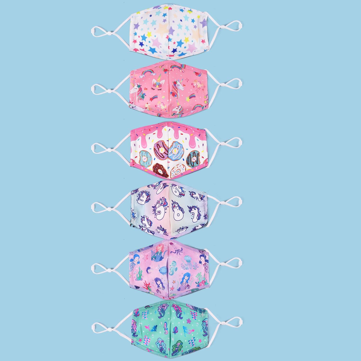 CIKIShield 6 Pack Children Adjustable Cloth Face Mask for Kids Girls Boys Washable Reusable Face Cover UV Protection: Clothing
