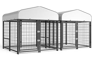 SINO LUBAN 2PCS Outdoor Dog Kennel Outside Run with Doggy Door&Roof - 4x4x4.5 Large Dog Kennels Pens Outside for Small Dogs Breed -Cage Enclosure (Can Connect to Your Dog House)