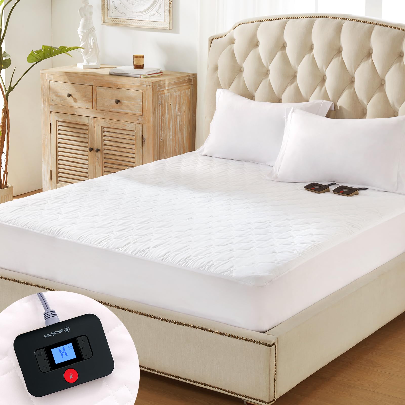 Photo 1 of Westinghouse Heated Mattress Pad Queen, Comfortable Electric Mattress Pad with 10 Heating Settings & 1-12 Hours Auto Shut Off, Fit Up to 17" Deep Pocket, Queen Size 60"x80"