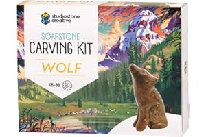 STUDIOSTONE CREATIVE DIY Arts & Crafts Carving Kit Kids Adults Wolf Sculpture Soapstone
