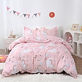 JSD Pink Unicorn Kids Duvet Cover Set Twin Size, 2 Piece Girls Print Microfiber Comforter Cover with Pillow Sham Zipper Closure, Comforter Not Included