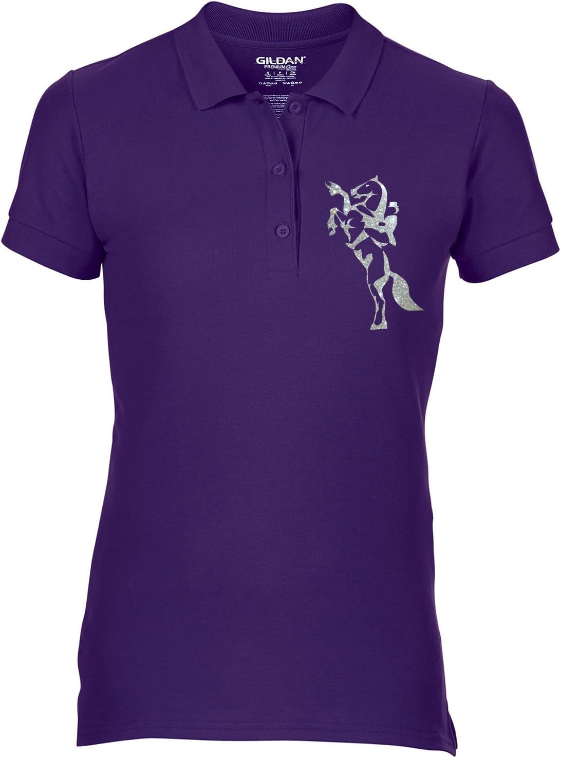 Streetmerch Free p&p Equestrian Equine Horse Riding Ladies Polo Shirt Rearing cob Dressage Glitter Print Colour Variations