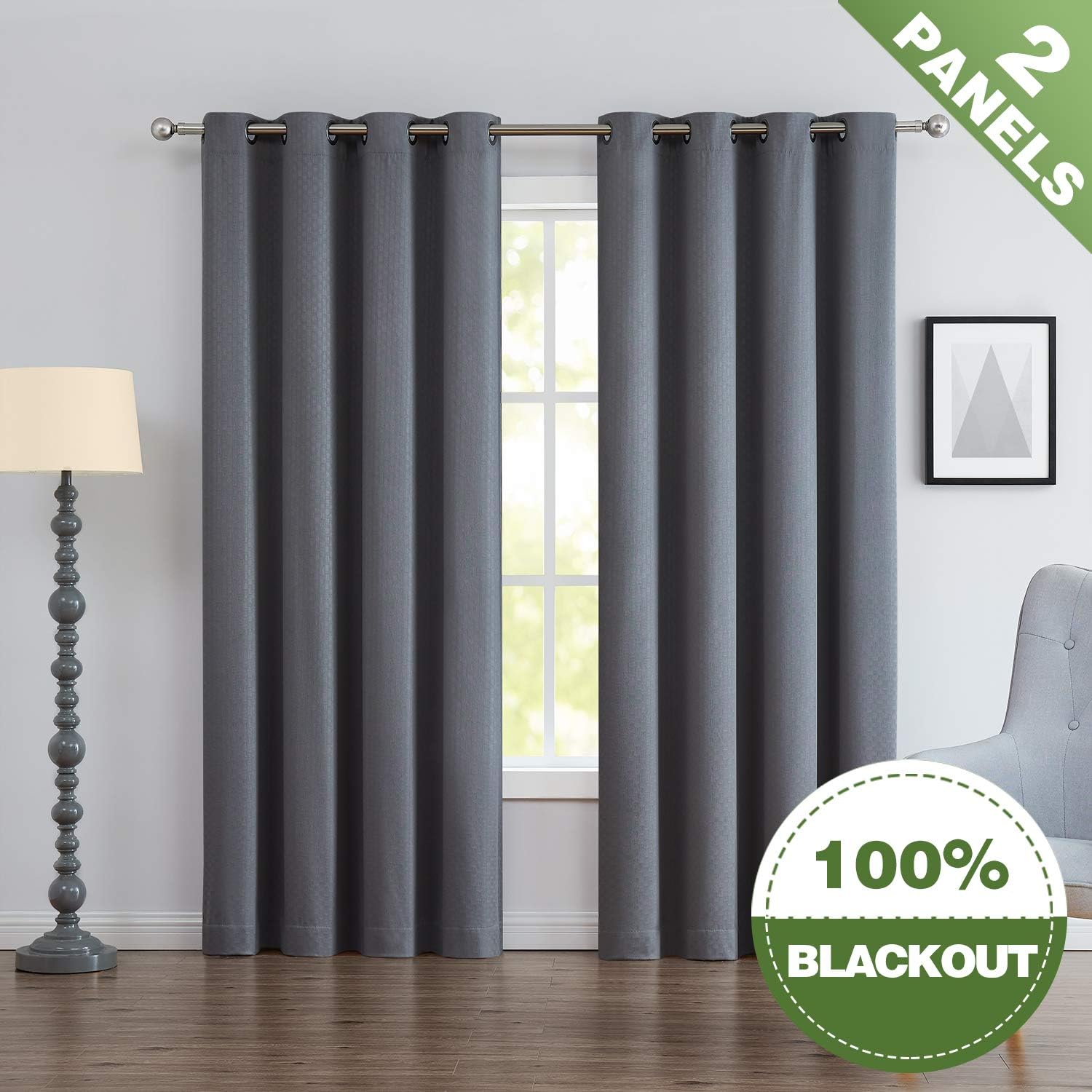 Geometric Grey Blackout Curtains 95" Long for Nursery Bedroom Noise Reducing Large Thermal Insulated Window Panels for Living Room 2 Pack