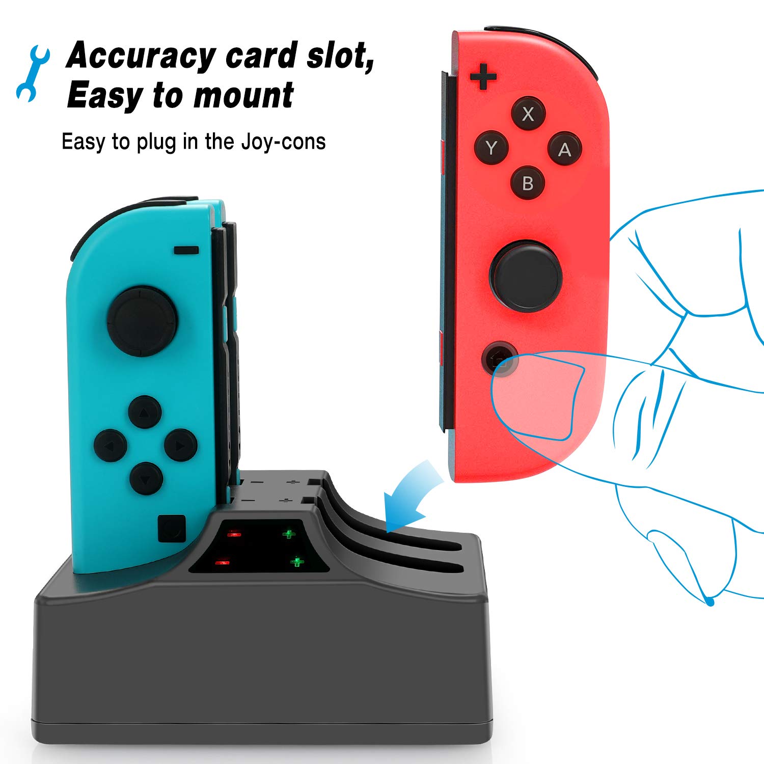 Switch Controller Charger, Joy con Charging Dock Station for Nintendo Switch Joycon and Pro Controller with 5ft Type C Cable