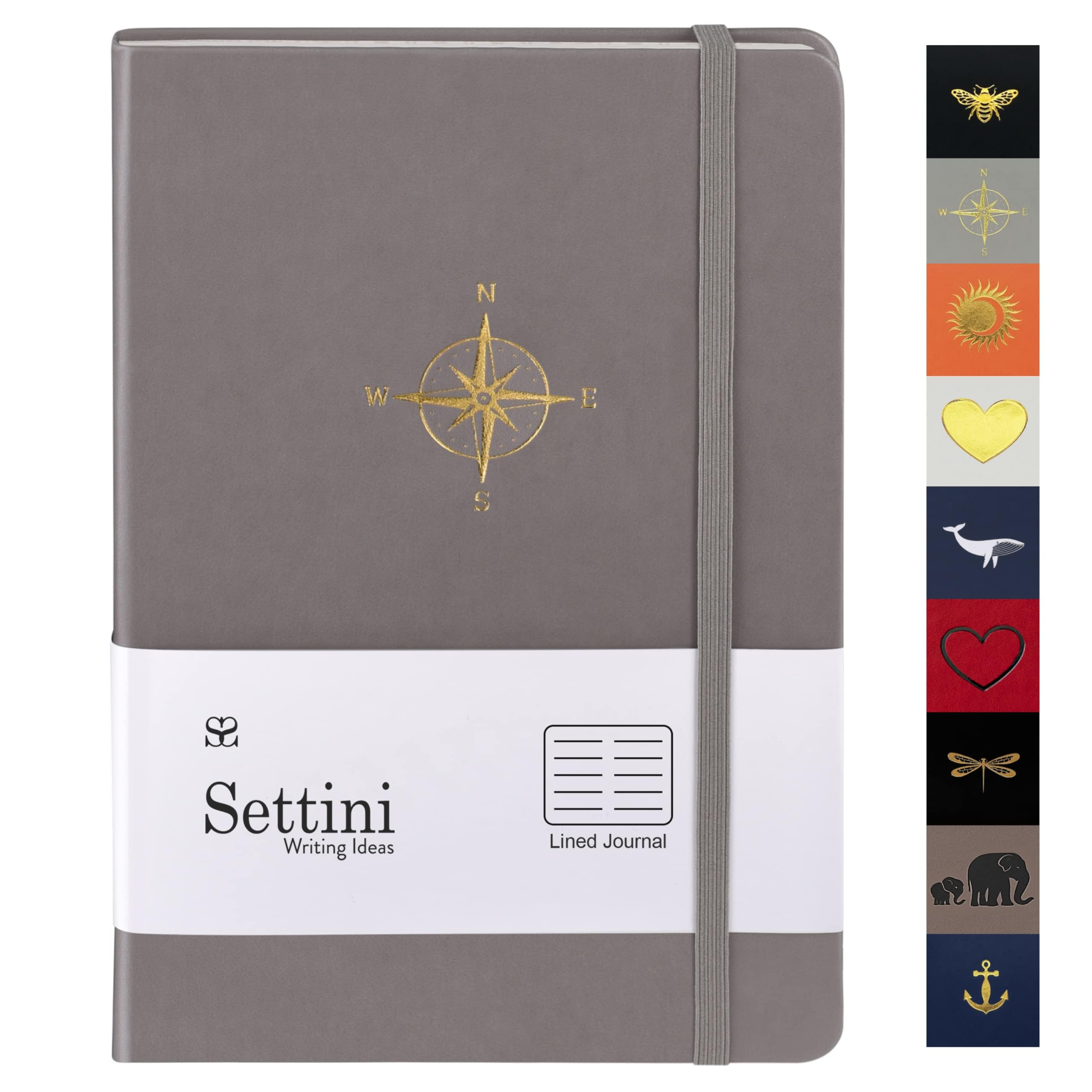 SETTINI Lined Journal - A5 Vegan Leather Notebook, 192 Archival-Quality Pages, QuillEase Bleed-Free Paper, Inner Pocket & Bookmark, Ideal for Journaling - Grey Compass — image 1