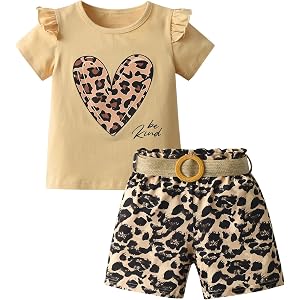 Rebey Toddler Baby Girl Clothes Summer Ruffle Sleeve T-Shirt Tops Shorts Outfits Set